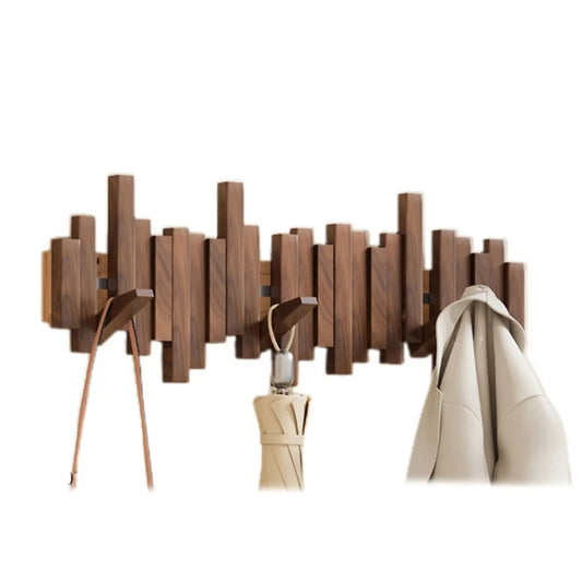 Piano Wall-Mounted Coat Rack – Walnut or Beech Wood Hook Rail for Jackets, Bags & Hats
