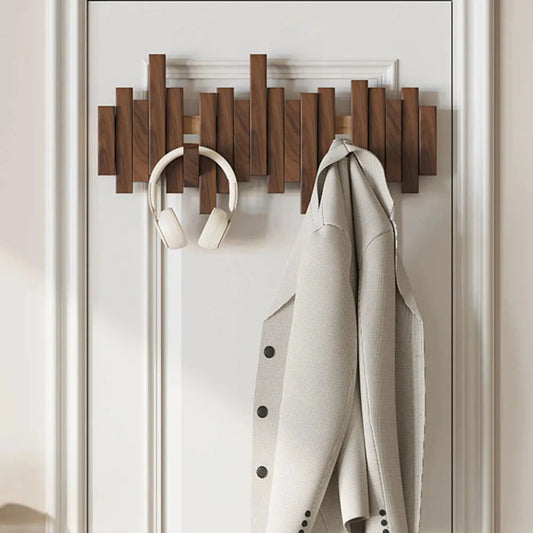 Piano Wall-Mounted Coat Rack – Walnut or Beech Wood Hook Rail for Jackets, Bags & Hats