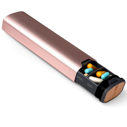 MediEase Weekly Pill Organizer – Elegant Wooden & Aluminium Pill Box
