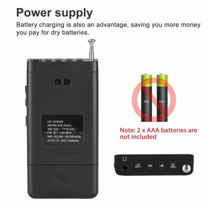 Portable AM/FM Pocket Radio with Weather Alerts and Digital Tuning