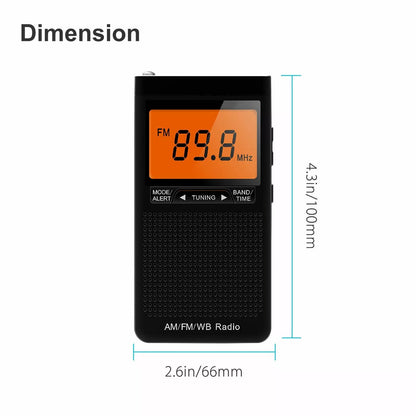 Portable AM/FM Pocket Radio with Weather Alerts and Digital Tuning