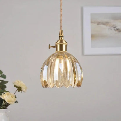 Japanese Retro Glass Flower Pendant Light – Elegant Vintage Hanging Lamp