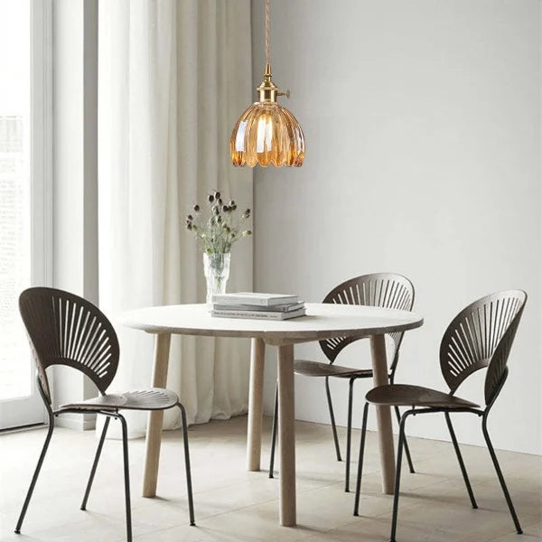 Japanese Retro Glass Flower Pendant Light – Elegant Vintage Hanging Lamp