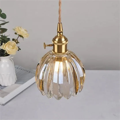 Japanese Retro Glass Flower Pendant Light – Elegant Vintage Hanging Lamp