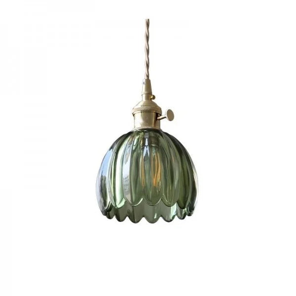 Japanese Retro Glass Flower Pendant Light – Elegant Vintage Hanging Lamp