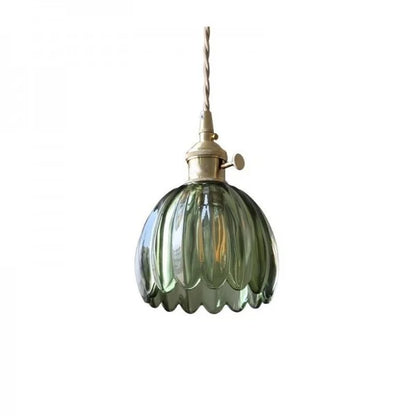 Japanese Retro Glass Flower Pendant Light – Elegant Vintage Hanging Lamp