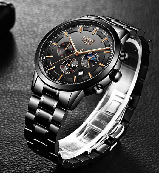 VanguardTime | Military Black Steel Watch – Sleek & Sophisticated