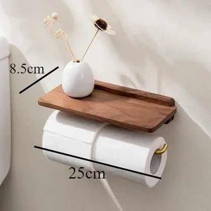 Wallnoot – Luxury Walnut Wood Toilet Roll Holder with Gold Wall Mount | Modern Bathroom Accessory