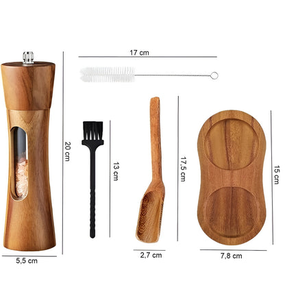 SpiceCraft Manual Salt and Pepper Mill Set – Wooden Design with Acrylic Window Adjustable Grind Levels