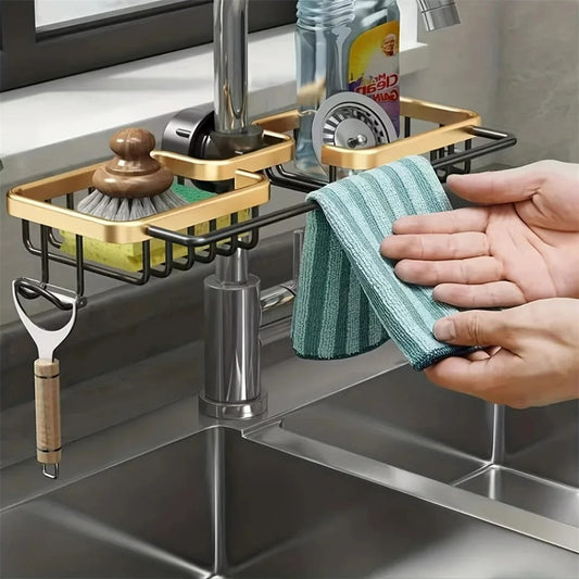 Sink Caddy with Drip Tray – Space-Saving Kitchen Tap Organiser for Sponges & Soap