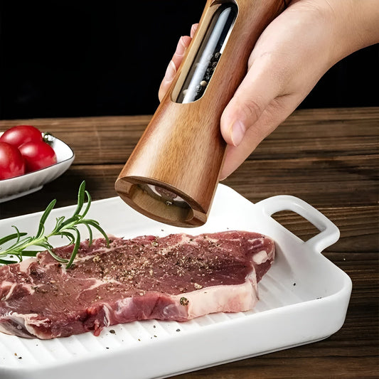 SpiceCraft Manual Salt and Pepper Mill Set – Wooden Design with Acrylic Window Adjustable Grind Levels