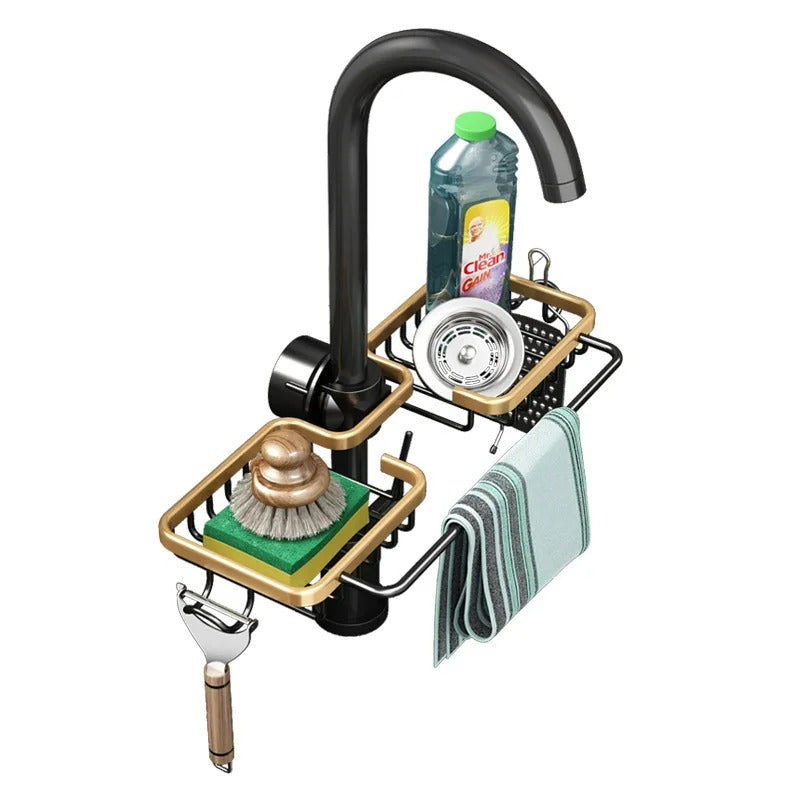 Sink Caddy with Drip Tray – Space-Saving Kitchen Tap Organiser for Sponges & Soap