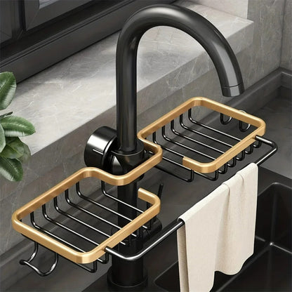 Sink Caddy with Drip Tray – Space-Saving Kitchen Tap Organiser for Sponges & Soap