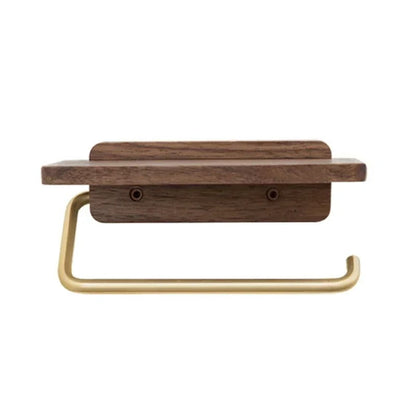 Wallnoot – Luxury Walnut Wood Toilet Roll Holder with Gold Wall Mount | Modern Bathroom Accessory