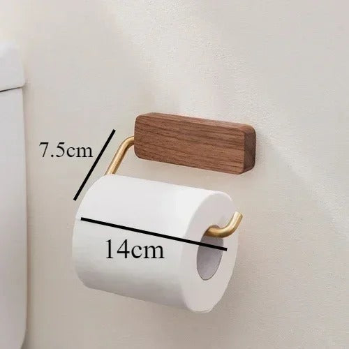 Wallnoot – Luxury Walnut Wood Toilet Roll Holder with Gold Wall Mount | Modern Bathroom Accessory