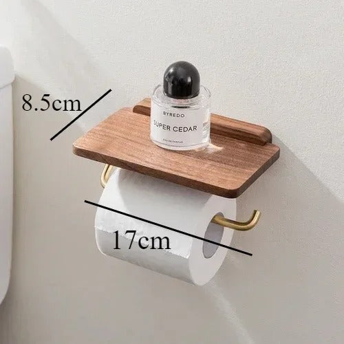 Wallnoot – Luxury Walnut Wood Toilet Roll Holder with Gold Wall Mount | Modern Bathroom Accessory