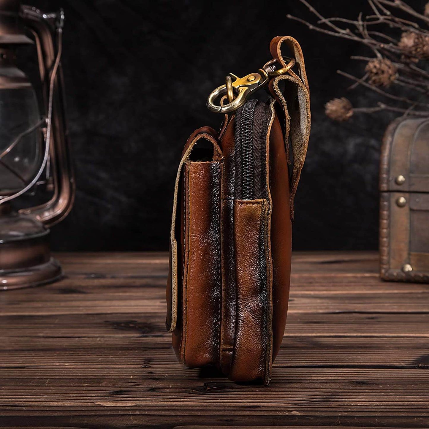 Men’s Genuine Leather Waist Bag – Anti-Radiation Travel Belt Pouch with Magnetic Closure
