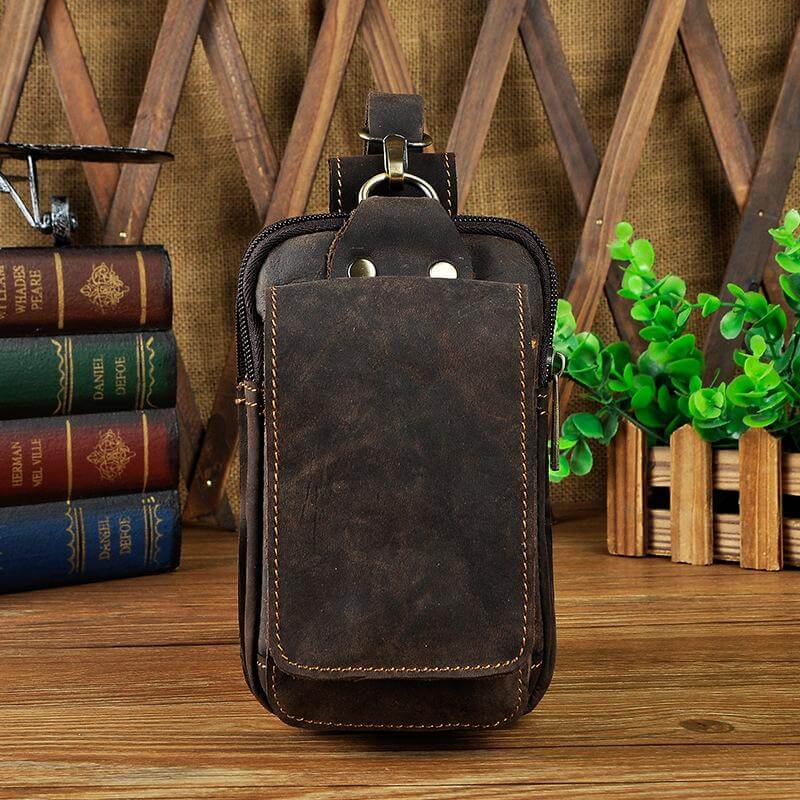 Men’s Genuine Leather Waist Bag – Anti-Radiation Travel Belt Pouch with Magnetic Closure