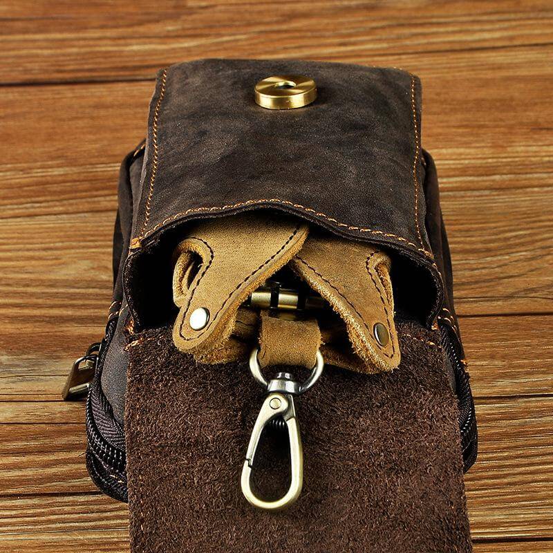 Men’s Genuine Leather Waist Bag – Anti-Radiation Travel Belt Pouch with Magnetic Closure