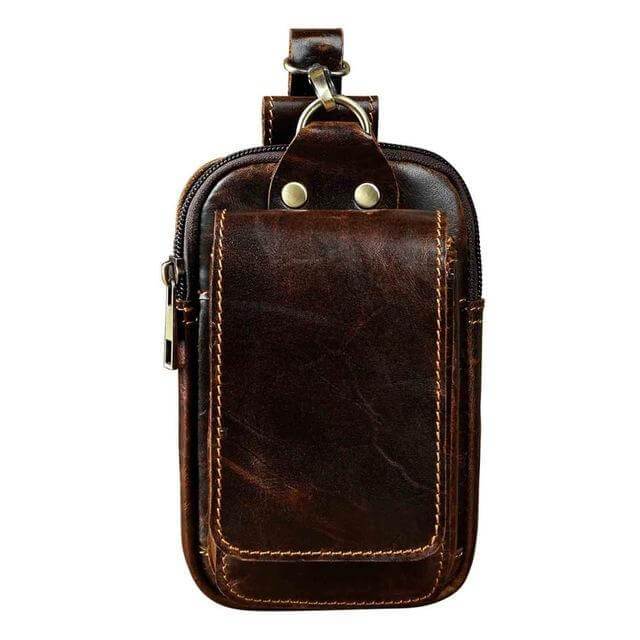 Men’s Genuine Leather Waist Bag – Anti-Radiation Travel Belt Pouch with Magnetic Closure