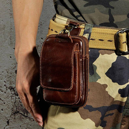 Men’s Genuine Leather Waist Bag – Anti-Radiation Travel Belt Pouch with Magnetic Closure