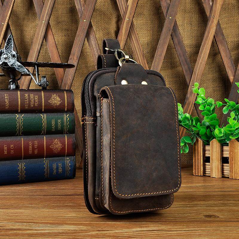 Men’s Genuine Leather Waist Bag – Anti-Radiation Travel Belt Pouch with Magnetic Closure