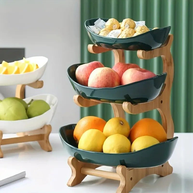 BambuNest – Modern Bamboo Fruit Basket with Removable Trays & Multi-Tier Design