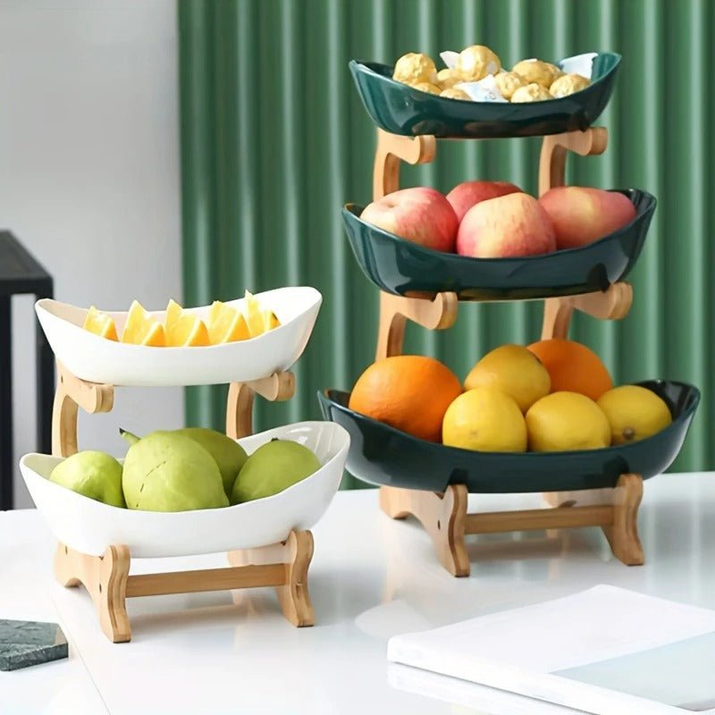 BambuNest – Modern Bamboo Fruit Basket with Removable Trays & Multi-Tier Design