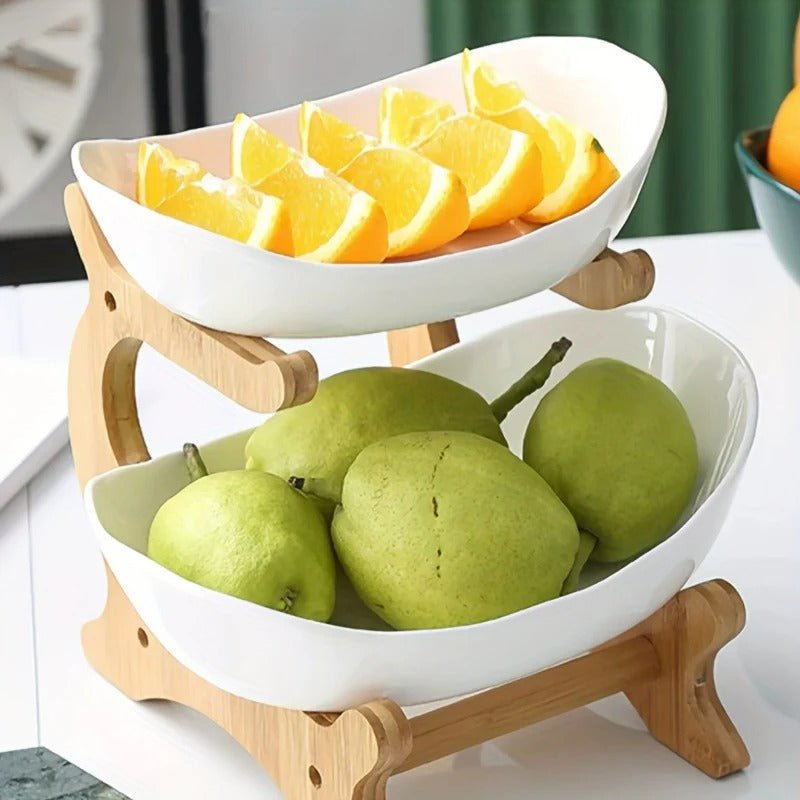BambuNest – Modern Bamboo Fruit Basket with Removable Trays & Multi-Tier Design