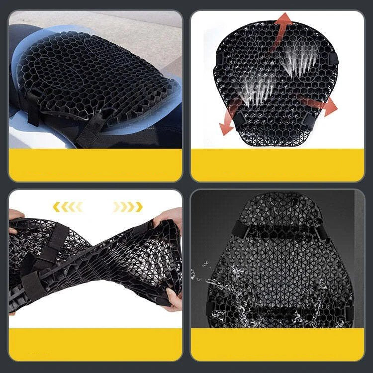 HoneyRide – 3D Honeycomb Shock-Relief Motorcycle Seat Cushion