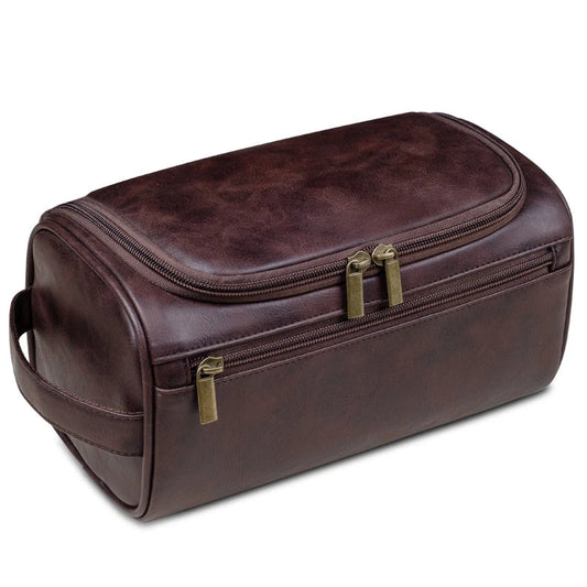Premium Leather Toiletry Bag for Men – Waterproof Hanging Travel Wash Bag