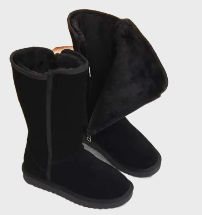 Nina | Warm & Waterproof Suede Sheepskin Boots with Side Zipper