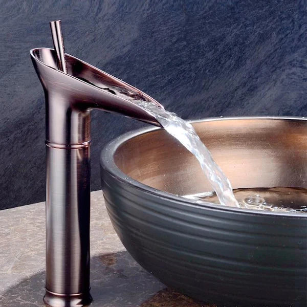 Antique Brass Waterfall Basin Tap – Vintage Bathroom Mixer Faucet with Hot & Cold Control