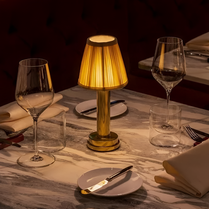 Vintage Flare – Dimmable Aluminium Table Lamp with Fabric Shade | Portable LED Lighting