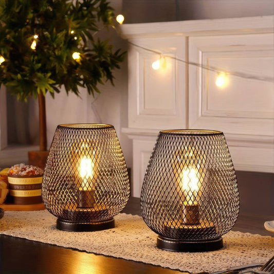 AuroraMesh Table Lamp Set – Industrial Style with Warm Ambient Lighting