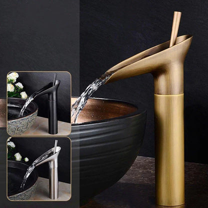 Antique Brass Waterfall Basin Tap – Vintage Bathroom Mixer Faucet with Hot & Cold Control