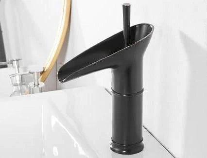 Antique Brass Waterfall Basin Tap – Vintage Bathroom Mixer Faucet with Hot & Cold Control