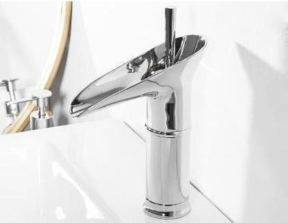 Antique Brass Waterfall Basin Tap – Vintage Bathroom Mixer Faucet with Hot & Cold Control