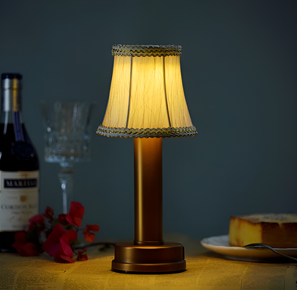 Vintage Flare – Dimmable Aluminium Table Lamp with Fabric Shade | Portable LED Lighting