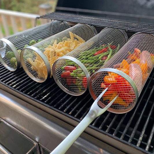 Stainless Steel Rolling BBQ Grill Basket – Rotating Design for Perfectly Grilled Food