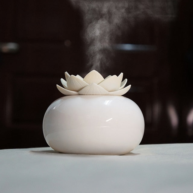 Lotiscent | Ceramic Lotus Aroma Humidifier – Ultrasonic Essential Oil Diffuser for Relaxation & Wellness