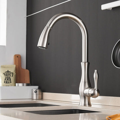 Modern Pull-Out Kitchen Mixer Tap – Stainless Steel 360° Swivel with Extendable Spray Head