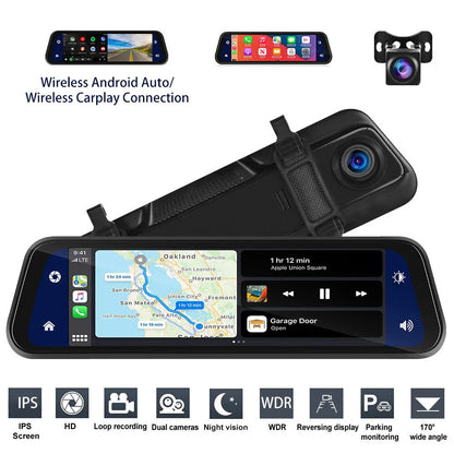 Rearview Mirror Dash Cam 4K Front & Rear | CarPlay & Smart Driving Assistant
