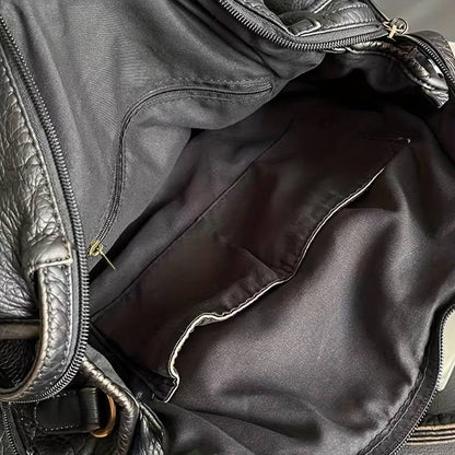 Luxury Black Retro Shoulder Bag – Washed Leather Look with Adjustable Crossbody Strap