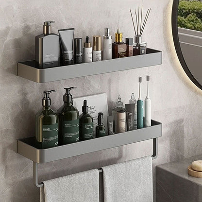 Modern Grey Bathroom Shelf – Stylish Wall-Mounted Storage with Optional Towel Rail