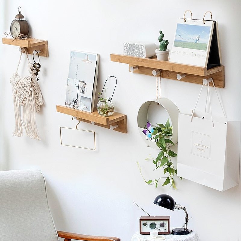 Smash Wall Shelf with Hooks – Multifunctional Wooden Storage Rack for Any Room