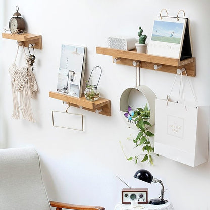 Smash Wall Shelf with Hooks – Multifunctional Wooden Storage Rack for Any Room