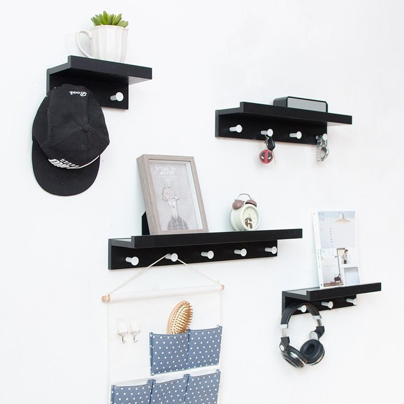 Smash Wall Shelf with Hooks – Multifunctional Wooden Storage Rack for Any Room