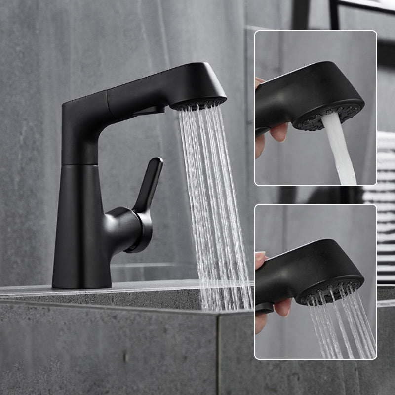 Modern Bathroom Basin Tap with Pull-Out Spray Head – 360° Swivel & Dual-Mode Water Flow