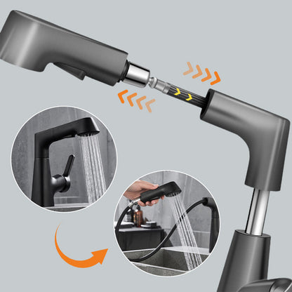 Modern Bathroom Basin Tap with Pull-Out Spray Head – 360° Swivel & Dual-Mode Water Flow